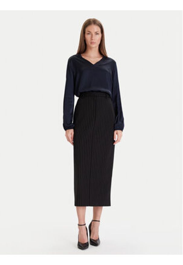 Maryley Bluzka 25IB824/18BL Granatowy Regular Fit. Kolor: niebieski. Materiał: wiskoza