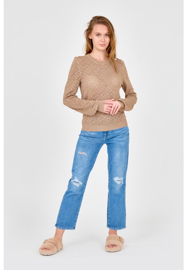 Guess - GUESS Beżowy damski sweterek dzianinowy, Rozmiar XL. Kolor: beżowy. Materiał: dzianina, wiskoza
