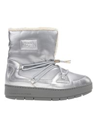 TOMMY HILFIGER - Buty damskie Tommy Hilfiger Tommy Essential Silver Boots FW0FW07506-0IM - srebrne. Kolor: srebrny. Materiał: guma, skóra, materiał. Szerokość cholewki: normalna. Sezon: zima. Obcas: na platformie #1