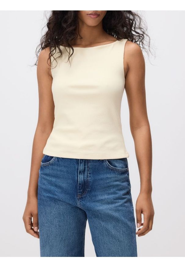 Reserved - Prążkowany top - jasnożółty. Kolor: żółty. Materiał: prążkowany