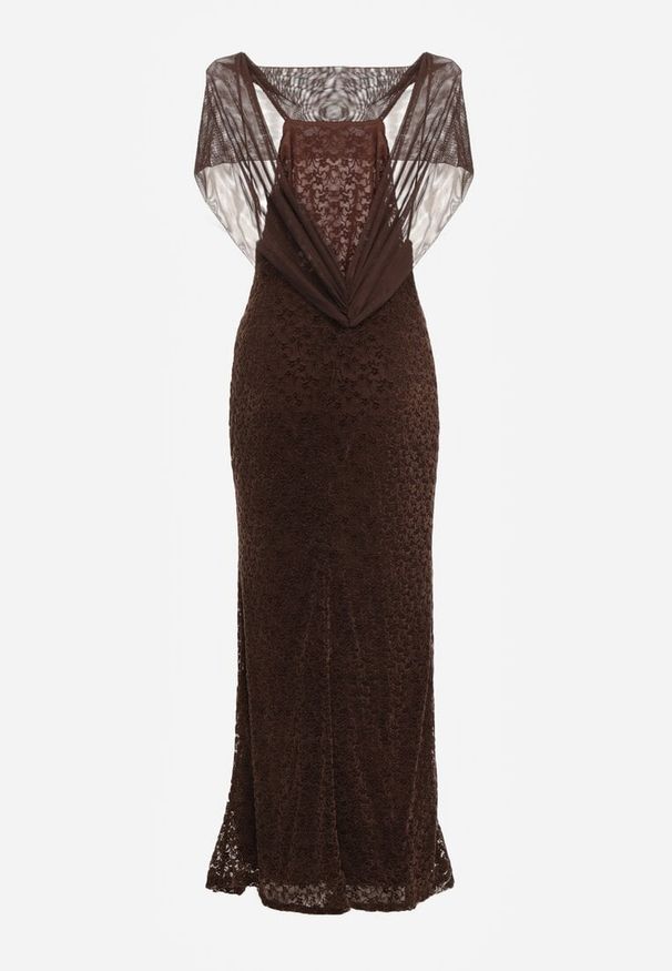 Born2be - Brązowa Asymetryczna Sukienka z Falbaną Nawedina. Kolor: brązowy. Materiał: poliester. Typ sukienki: asymetryczne