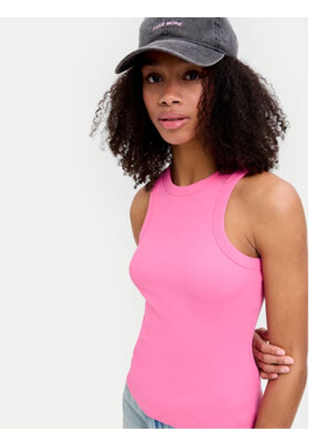 JJXX Top 12224661 Różowy Rib Fit. Kolor: różowy. Materiał: bawełna