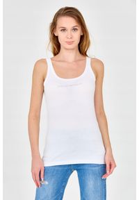 Emporio Armani - EMPORIO ARMANI Biały damski top z dżetowym logo, Rozmiar XL. Kolor: biały. Materiał: bawełna