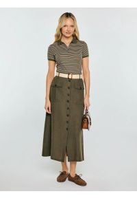 Big-Star - Spódnica damska lniana midi khaki Roliana 303. Okazja: na co dzień. Kolor: zielony. Materiał: len. Styl: casual #1