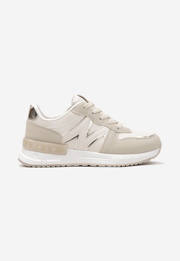 Born2be - Beżowe Sznurowane Sneakersy na Płaskiej Podeszwie z Metalicznym Wykończeniem Vivamarie. Nosek buta: okrągły. Zapięcie: sznurówki. Kolor: beżowy. Obcas: na płaskiej podeszwie. Wysokość obcasa: niski