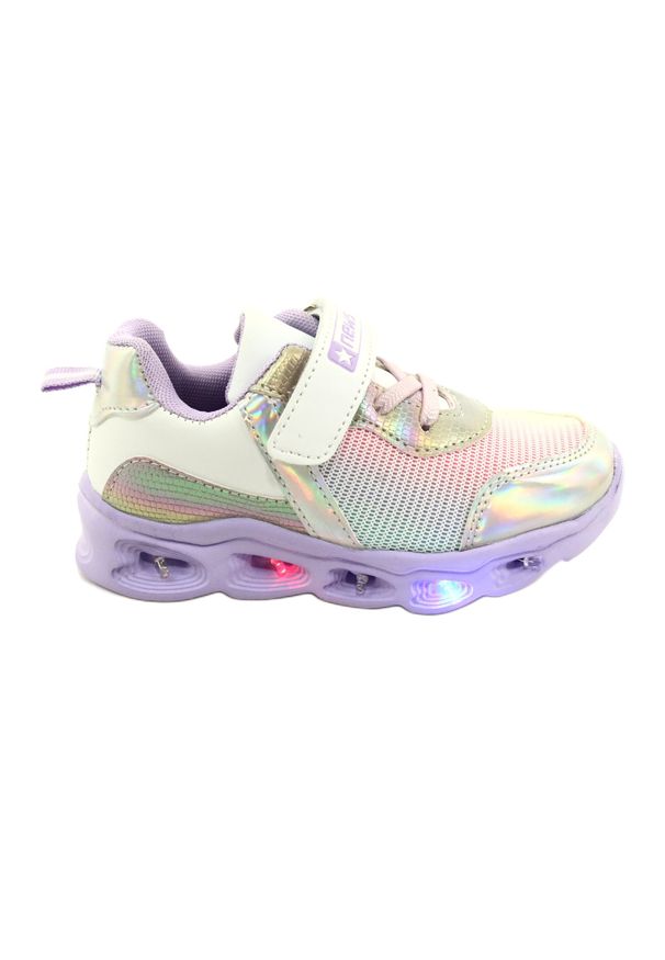 NEWS - ADI Buty Sportowe Świecące LED Rzepy News 22DZ32-4837 Lilac-White fioletowe różowe srebrny. Zapięcie: rzepy. Kolor: różowy, srebrny, wielokolorowy, fioletowy. Materiał: skóra ekologiczna, materiał