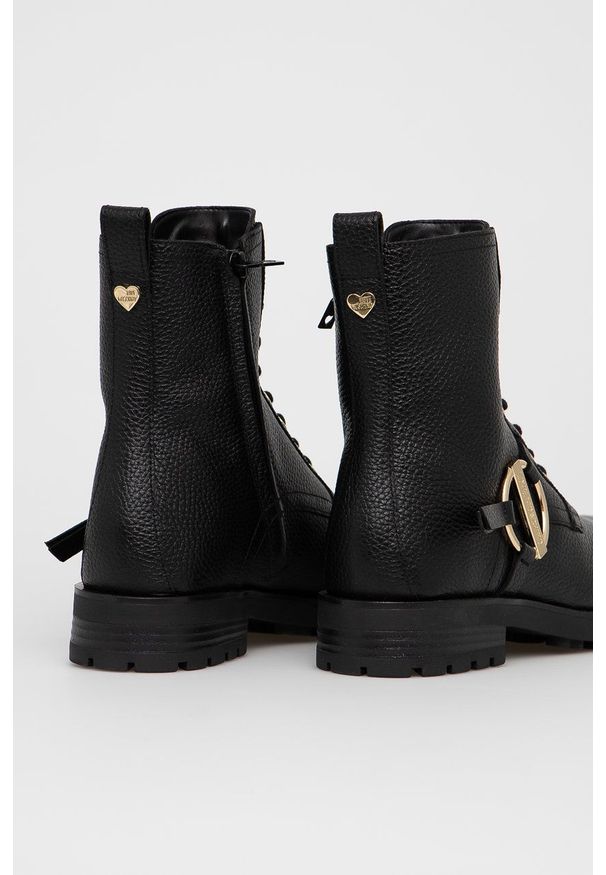 Love Moschino - Botki skórzane. Nosek buta: okrągły. Kolor: czarny. Materiał: skóra