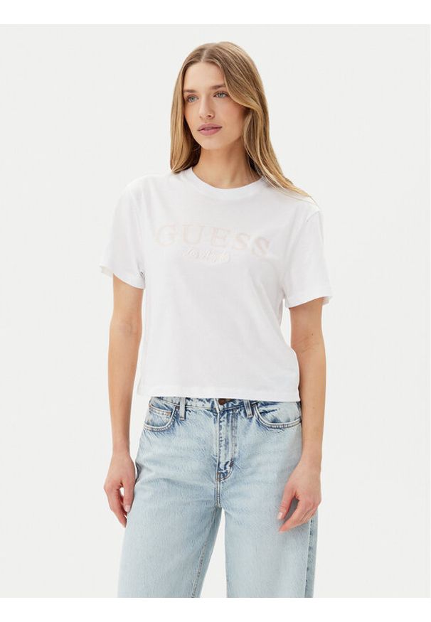 Guess T-Shirt V5GI09 K9RM1 Biały Regular Fit. Kolor: biały. Materiał: bawełna