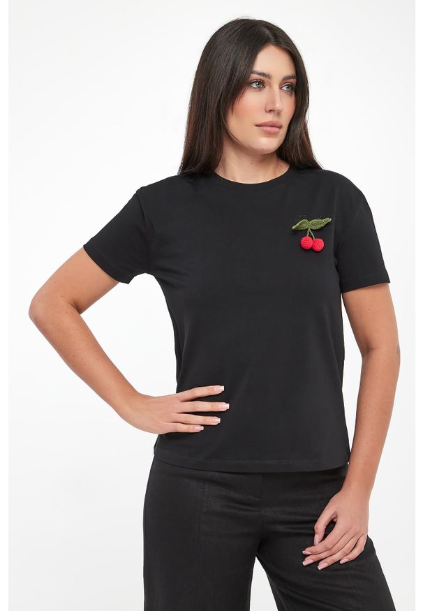 Twinset Milano - T-shirt damski z broszką TWINSET