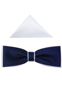 Modini - Elegancka granatowo-biała muszka męska slim B53. Kolor: biały, wielokolorowy, niebieski. Materiał: poliester, tkanina. Styl: elegancki #1