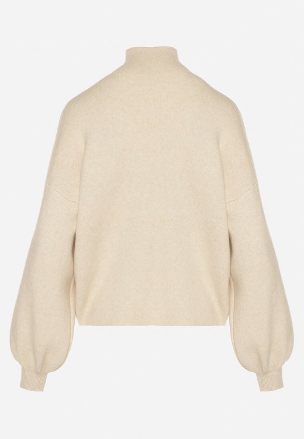 Born2be - Jasnobeżowy Golf z Bufiastymi Rękawami Wedelia. Okazja: na co dzień. Typ kołnierza: golf. Kolor: beżowy. Materiał: jeans. Styl: klasyczny, casual, elegancki