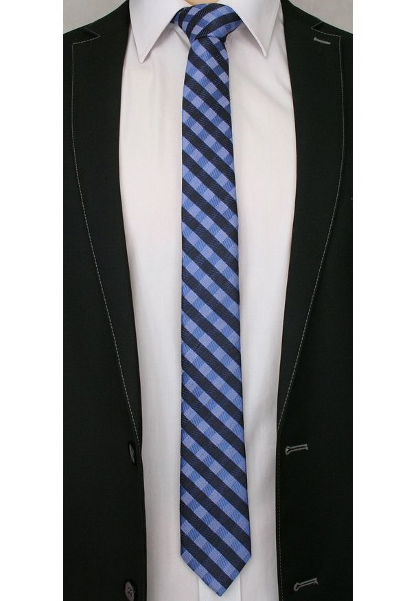 Alties - Granatowo-Niebieski Elegancki Krawat Męski -ALTIES- 6 cm, w Kratkę. Kolor: niebieski. Materiał: tkanina. Wzór: kratka. Styl: elegancki