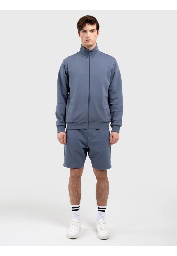 Big-Star - Bluza męska rozpinana ze stójką niebieska Dunnoser 406. Okazja: na co dzień. Typ kołnierza: kołnierzyk stójkowy. Kolor: niebieski. Materiał: żakard, dzianina. Styl: sportowy, casual