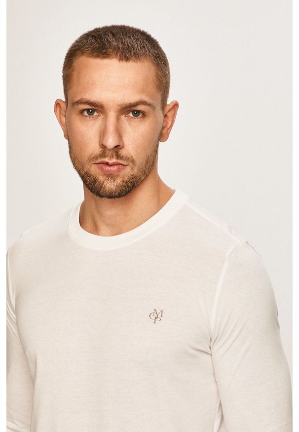 Marc O'Polo - T-shirt. Okazja: na co dzień. Typ kołnierza: polo. Kolor: biały. Materiał: dzianina, materiał. Wzór: gładki. Styl: casual