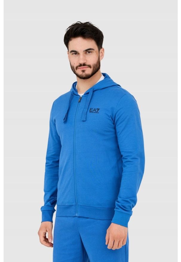 EA7 Emporio Armani - EA7 Niebieska bluza męska z kapturem, Rozmiar S. Typ kołnierza: kaptur. Kolor: niebieski