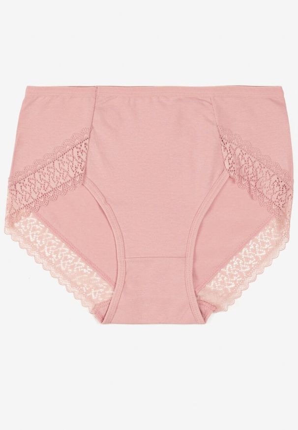 Renee - Różowe Bawełniane Majtki Figi Zdobione Koronką Idilene. Kolekcja: plus size. Kolor: różowy. Materiał: koronka, bawełna. Wzór: koronka, aplikacja