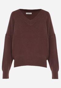 Born2be - Brązowy Sweter z Dekoltem w V z Domieszką Kaszmiru Mariara. Okazja: na co dzień. Typ kołnierza: dekolt w kształcie V. Kolor: brązowy. Materiał: kaszmir. Wzór: bez wzorów. Styl: casual #5
