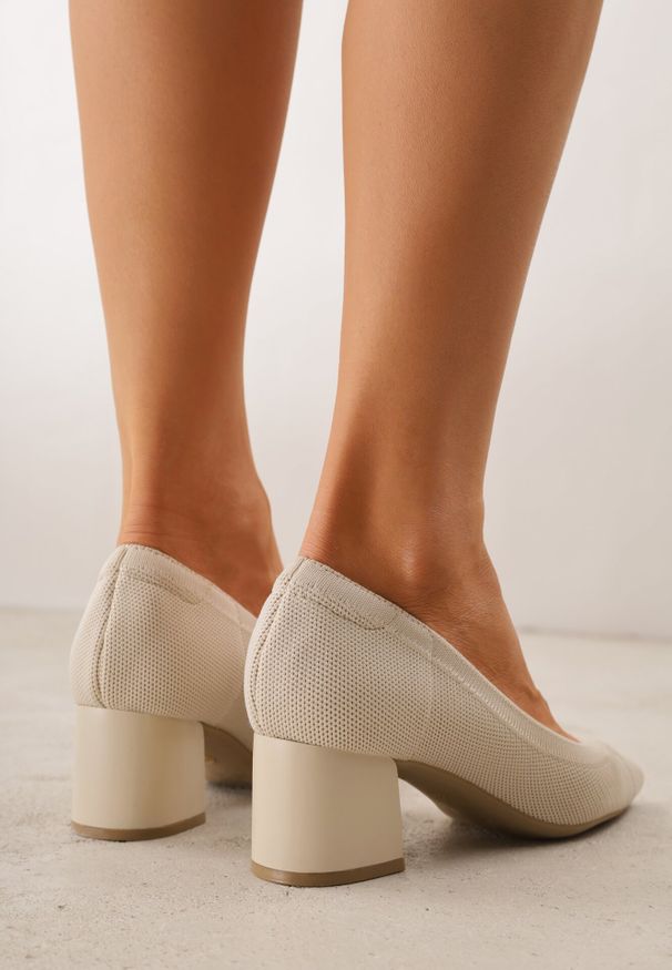 Born2be - Beżowe Czółenka VICES ze Sportowej Tkaniny na Słupku Waesbella. Nosek buta: otwarty. Kolor: beżowy. Materiał: tkanina. Obcas: na słupku. Styl: sportowy. Wysokość obcasa: średni