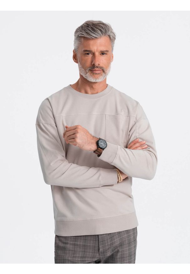 Ombre Clothing - Bluza męska bez kaptura z kieszonką - jasnoszara V2 - Rozmiar: L. Typ kołnierza: bez kaptura. Kolor: szary. Materiał: bawełna