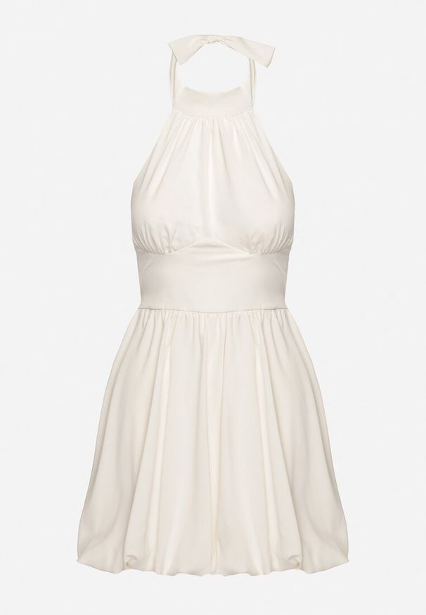 Born2be - Beżowa Sukienka o Bufiastym Kroju z Wiązaniem i Dekoltem Halter Alandoria. Okazja: na imprezę. Typ kołnierza: dekolt halter. Kolor: beżowy. Sezon: lato. Typ sukienki: sportowe. Styl: elegancki, sportowy