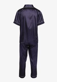 Renee - Granatowy Komplet Piżamowy Satynowy Koszula z Krótkim Rękawem Długie Spodnie Rivaellia. Kolor: niebieski. Materiał: satyna. Długość: krótkie #2