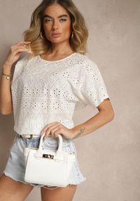 Renee - Biała Bawełniana Bluzka z Ażurowym Wzorem Vorecia. Okazja: na co dzień. Kolor: biały. Materiał: bawełna. Wzór: ażurowy. Styl: casual, elegancki #4