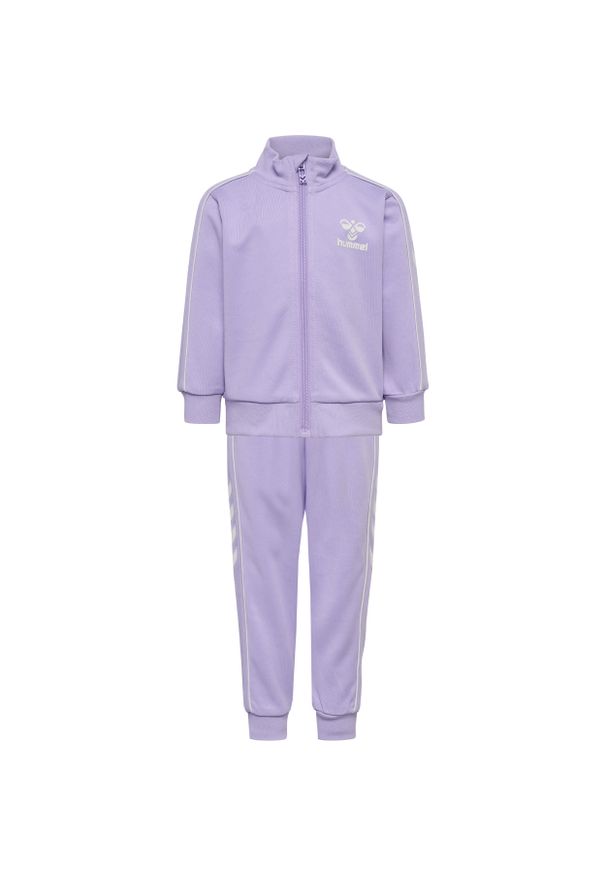 Dziecięcy dres Hummel Track. Okazja: na uczelnię. Kolor: fioletowy, niebieski, wielokolorowy. Materiał: dresówka. Styl: elegancki