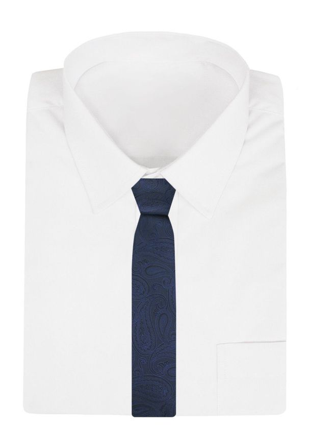 Krawat Męski - Angelo di Monti - Ciemnoniebieski, Faktura Paisley. Kolor: niebieski. Materiał: tkanina. Wzór: paisley. Styl: elegancki, wizytowy