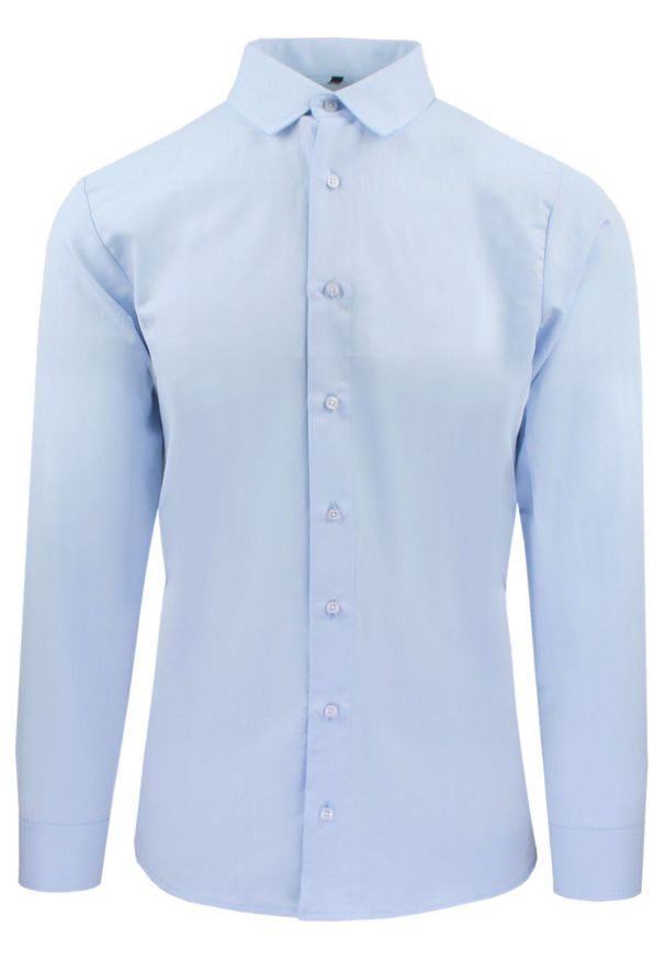 Delikatnie Wyszczuplana (Slim) Męska Koszula - Lanier - Błękit, Faktura w Jodełkę. Kolor: niebieski. Materiał: poliester, bawełna. Wzór: jodełka. Styl: sportowy, klasyczny