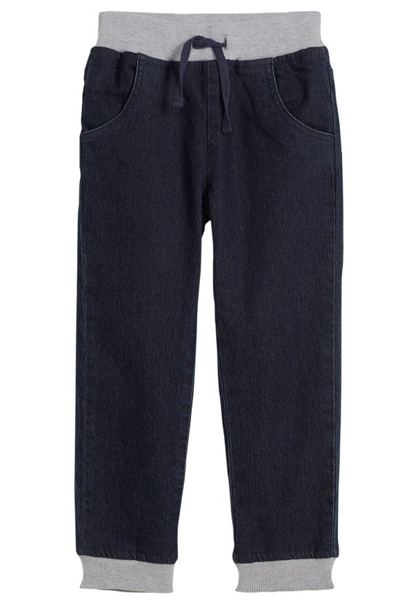 bonprix - Spodnie ocieplane na podszewce z dżerseju, średni stan. Kolor: niebieski. Materiał: jersey