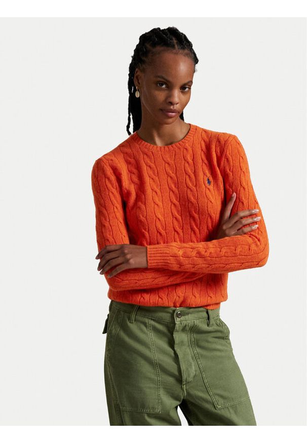 Polo Ralph Lauren Sweter 211971865010 Pomarańczowy Slim Fit. Typ kołnierza: polo. Kolor: pomarańczowy. Materiał: wełna