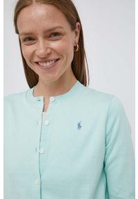 Polo Ralph Lauren kardigan damski kolor szary lekki. Okazja: na co dzień. Typ kołnierza: polo. Kolor: zielony. Materiał: dzianina. Długość rękawa: długi rękaw. Długość: długie. Wzór: gładki. Styl: casual #4
