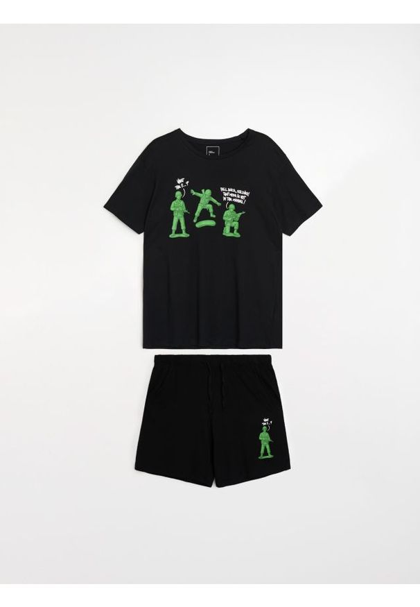 Sinsay - Bawełniana piżama dwuczęściowa z nadrukiem - czarny. Kolor: czarny. Materiał: bawełna. Wzór: nadruk