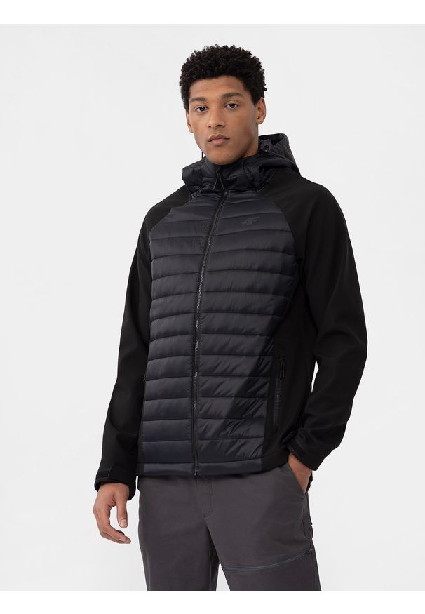 4f - 4F Kurtka softshell wiatroodporna membrana 8000 męska - czarna L. Typ kołnierza: kaptur. Kolor: czarny. Materiał: softshell. Technologia: Windstopper