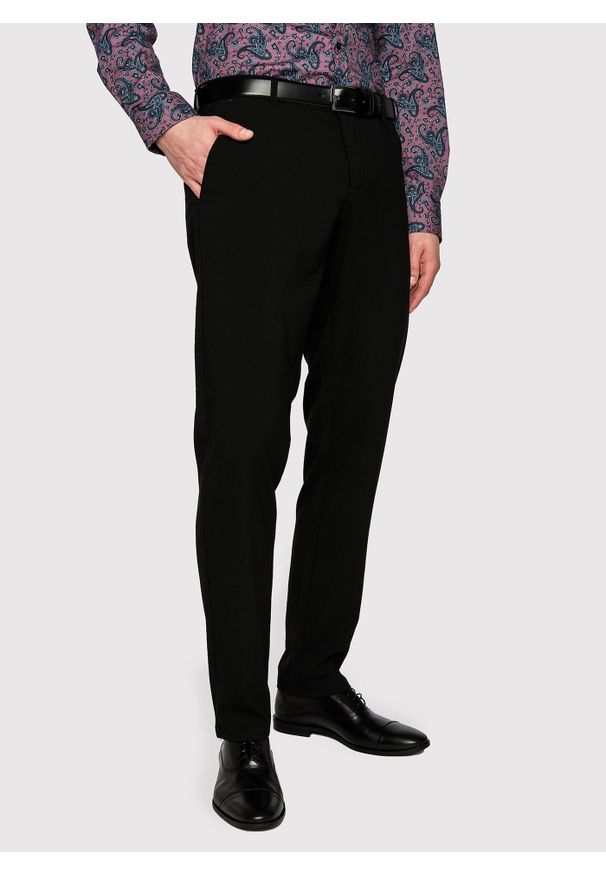 Pako Lorente - PAKO LORENTE – Męskie gładkie czarne spodnie P23SF-WX-003-C-S. Kolor: czarny. Materiał: wiskoza, poliester, elastan. Wzór: gładki