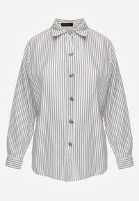 Renee - Biała Koszula z Bawełną w Prążki ze Zdobionymi Guzikami Mirasea. Kolor: biały. Materiał: bawełna. Wzór: prążki, aplikacja. Styl: elegancki #7