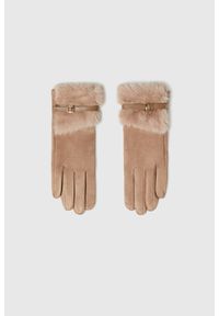 MOODO - Rękawiczki z futerkiem beżowe. Kolor: beżowy. Materiał: futro #1