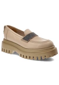 Beżowe Półbuty Karino Eleganckie Skórzane Buty. Okazja: na co dzień. Kolor: beżowy. Materiał: skóra. Szerokość cholewki: normalna. Wzór: aplikacja. Styl: elegancki