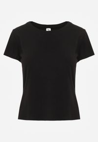 Born2be - Czarny Gładki T-shirt z Bawełny z Krótkim Rękawem Charise. Kolor: czarny. Materiał: bawełna. Długość rękawa: krótki rękaw. Długość: krótkie. Wzór: gładki. Sezon: wiosna, lato #3