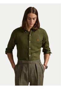 Polo Ralph Lauren Koszula 710968915006 Khaki Slim Fit. Typ kołnierza: polo. Kolor: brązowy. Materiał: len