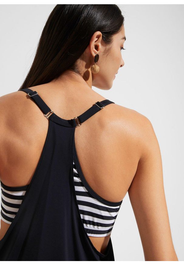 bonprix - Długie tankini z tyłem typu bokserka(komplet 2-cz.). Kolor: czarny. Długość rękawa: na ramiączkach. Długość: długie. Styl: elegancki
