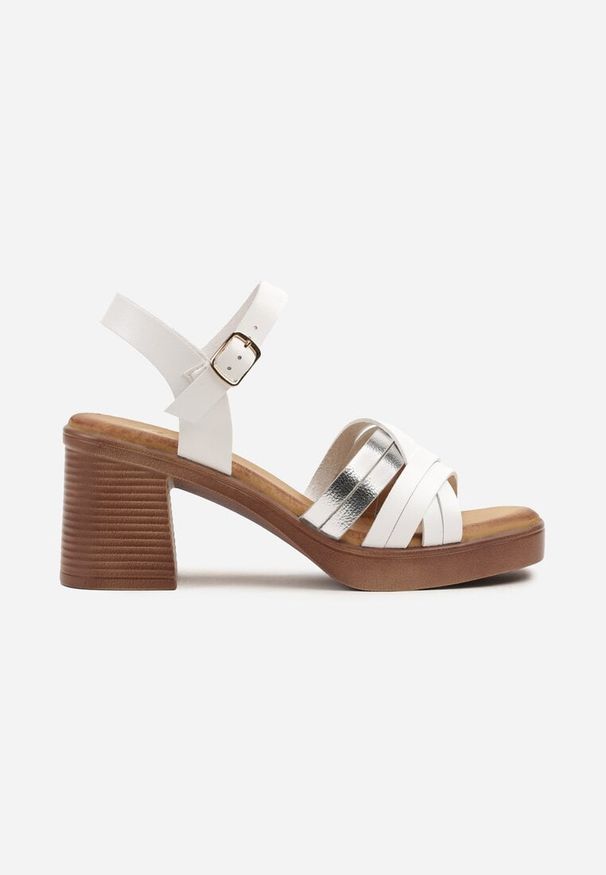 Born2be - Białe Sandały na Obcasie z Ozdobnymi Paskami Lavasea. Okazja: na co dzień. Nosek buta: otwarty. Zapięcie: pasek. Kolor: biały. Wzór: aplikacja, paski. Obcas: na obcasie. Styl: casual, elegancki. Wysokość obcasa: średni