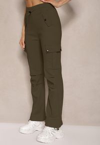 Renee - Ciemnozielone Spodnie Cargo z Bawełną High Waist Evianirae. Okazja: na co dzień. Stan: podwyższony. Kolor: zielony. Materiał: bawełna. Styl: casual #4