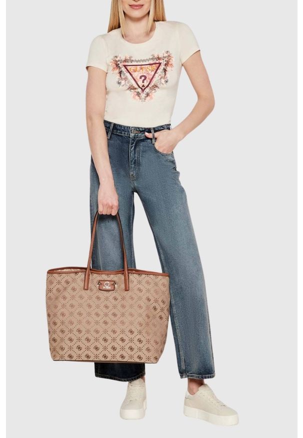 Guess - GUESS Beżowa shopperka damska Neda Large 2 In 1. Kolor: beżowy