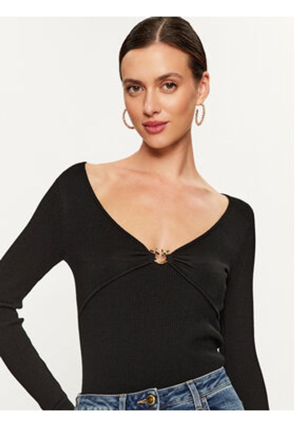 Pinko Sweter Giraffa 101846 A15S Czarny Slim Fit. Kolor: czarny. Materiał: wełna