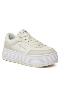 Calvin Klein Jeans Sneakersy Bold Flatf Low Lace Mix Ml Fad YW0YW01316 Beżowy. Kolor: beżowy. Materiał: skóra