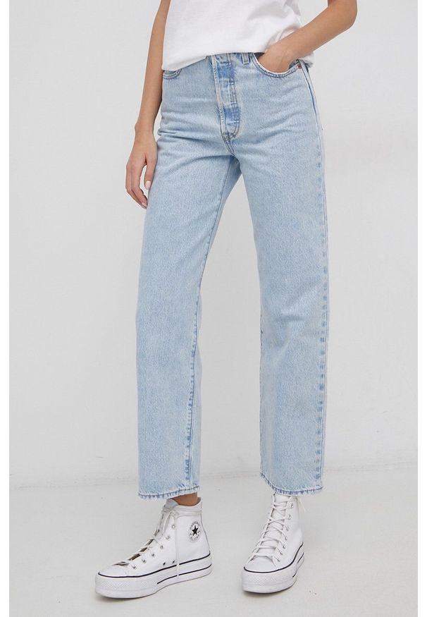 Levi's® - Levi's Jeansy Ribcage Straight Ankle damskie high waist. Okazja: na co dzień, na spotkanie biznesowe. Stan: podwyższony. Kolor: niebieski. Styl: biznesowy, casual