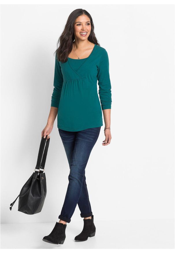 bonprix - T-shirt ciążowy i do karmienia, 2 w 1. Kolekcja: moda ciążowa. Kolor: niebieski. Materiał: materiał