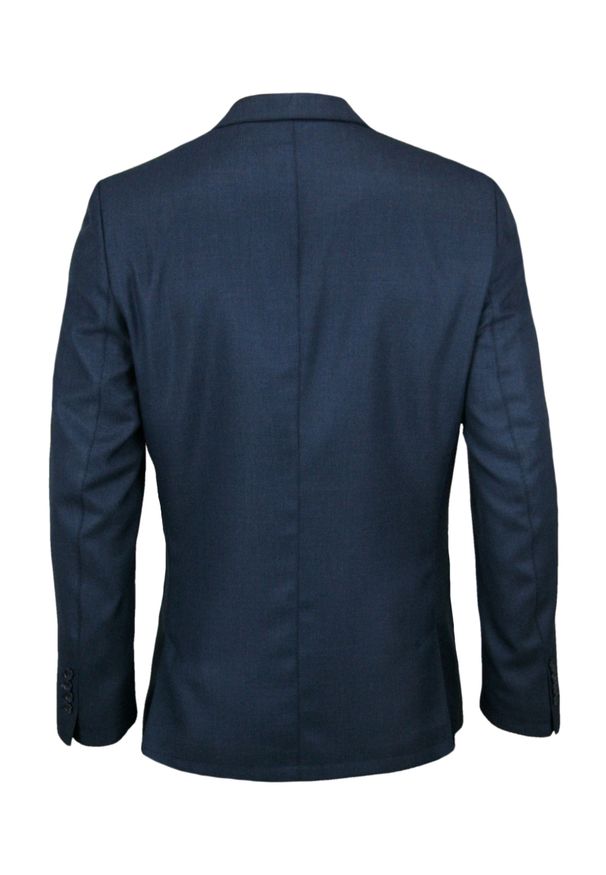 Granatowa Elegancka Marynarka, Taliowana, 2 Guziki, 2 Rozcięcia - Casino, Męska. Kolor: niebieski. Materiał: wiskoza, poliester, wełna. Styl: elegancki