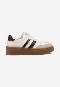 Born2be - Biało-Bordowe Sneakersy w Stylu Tenisówek z Paskami Nilomira. Okazja: na co dzień. Zapięcie: pasek. Kolor: biały. Materiał: jeans #6
